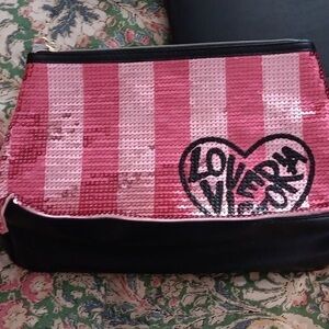 PINK Victoria's Secret Sequin Heart Cosmetic Bag